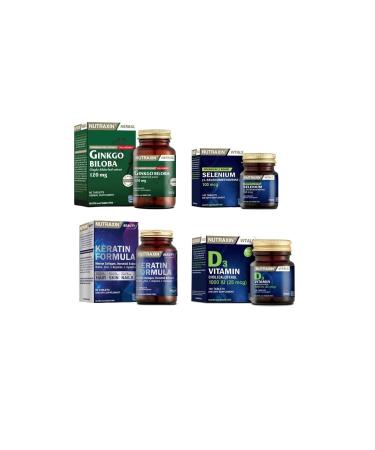 Nutraxin Ginkgo Biloba 60 Tablets+selenium 100 Tablets+keratin Formula 60 Tablets+Vitamin D3 120 Tablets