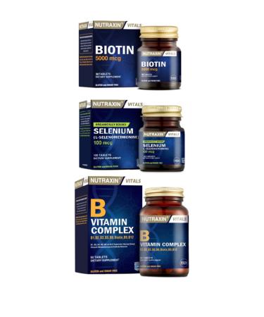 Nutraxin B Vitamin Complex 60 Tablets + Biotin 5000 Mcg 30 Tablets + Selenium 100 Mcg 100 Tablets