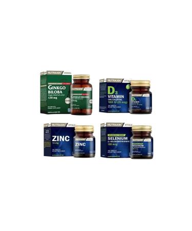 Nutraxin Ginkgo Biloba 60 Tablets + Selenium 100 Tablets + D3 Vitamin 120 Tablets + Zinc 100 Tablets