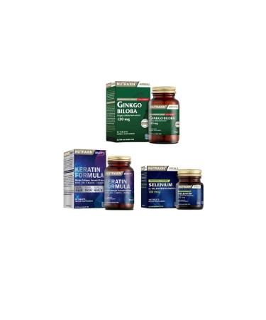 Nutraxin Ginkgo Biloba 60 Tablets + Selenium 100 Mcg 100 Tablets + Keratin Formula 60 Tablets