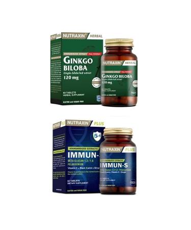Nutraxin Ginkgo Biloba 60 Tablets + 1.3 - 1.6 Beta-glucan Containing Immun-s 60 Tablets