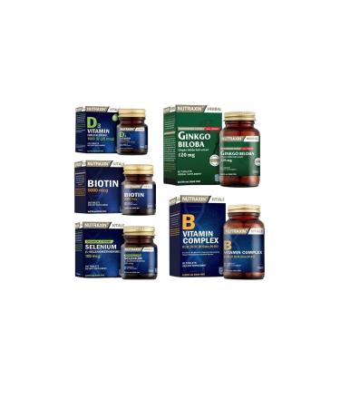 Nutraxin Ginkgo Biloba 60 Tablets + Biotin + Selenium + Vitamin D3 + Vitamin B 60 Tablets