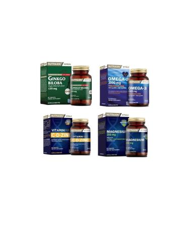 Nutraxin Ginkgo Biloba 60 Tablets + Omega 3 2000 Mg 60 Capsules + Vitamin Max (c d zinc) 60 Tablets + Magnesium