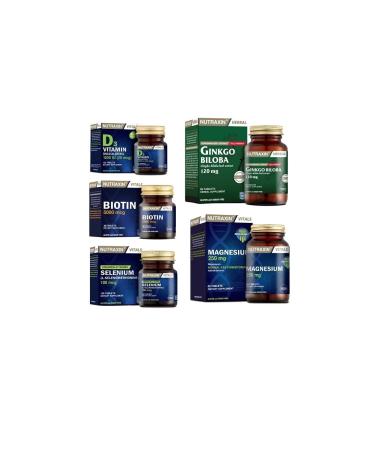 Nutraxin Ginkgo Biloba 60 Tablets + Biotin + Vitamin D3 + Selenium and Magnesium Supplement