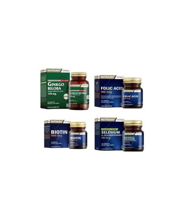 Nutraxin Ginkgo Biloba 60 Tablets + Selenium 100 Tablets + Folic Acid 100 Tablets + Biotin 30 Tablets