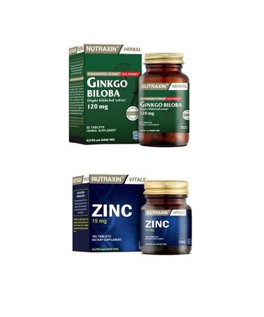 Nutraxin Ginkgo Biloba 60 Tablets + Zinc Supplement 15 Mg 100 Tablets