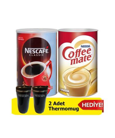Nestle Nescafe Classic Tin Box 1 Kg + Coffee-mate Tin 2 Kg + 2 Thermo Mugs
