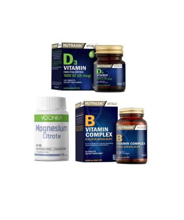 Nutraxin D3 Vitamin 1000 Iu 120 Tablets + b Vitamin Complex 60 Tablets + voonka Magnesium Citrate 200 Mg 62 Tablets