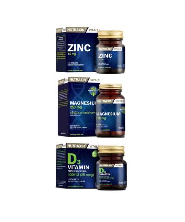 Nutraxin Vitamin D3 1000 Iu 120 Tablets + Zinc 15 Mg 100 Tablets + Magnesium 250 Mg 60 Tablets