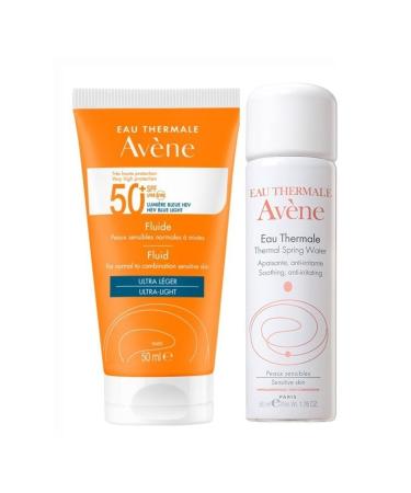 Avene Fluide SPF 50+ High Protection Sun Cream for Normal or Combination Skin 50 ml + Thermal Water 50ml