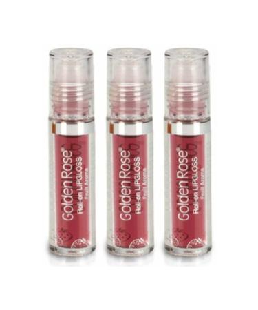Golden Rose Fruit Lip Gloss-roll On Lipgloss Strawberry X 3