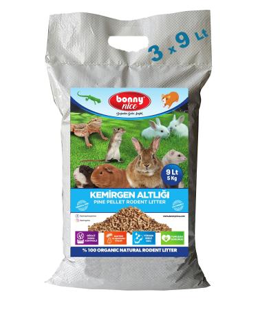 Bonny Nice Pine Pellet Rodent Bedding 5 Kg 9 LX 3 Pack 27 L