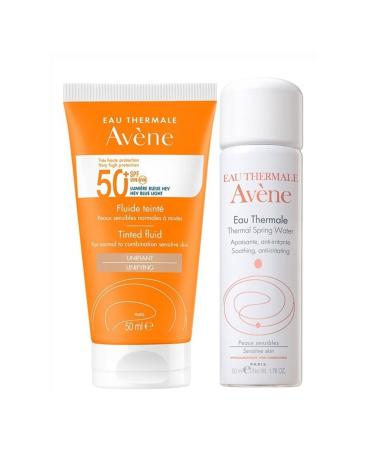 Avene Tinted Fluid SPF 50+ High Protection Sun Cream for Normal or Combination Skin 50ml- Thermal Water 50ml