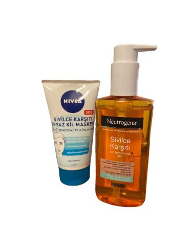 NIVEA Neutrogena Anti-Acne Face Wash Gel & Nive Anti-Acne White Clay Mask