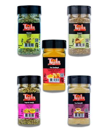 TIJDA Super Spice Set of 5 (Fennel Anise Turmeric Powder Thyme Leaf Ginger Powder)