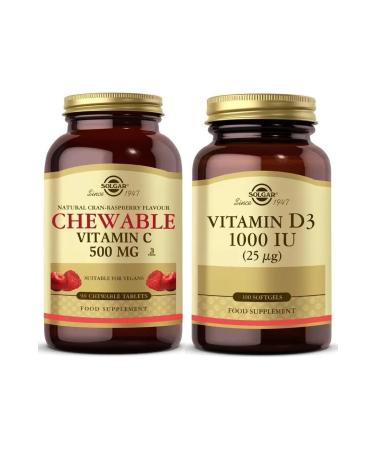 Solgar Chewable Vitamin-c 500 Mg 90 Tablets + Vitamin D3 1000 Iu 100 Tablets