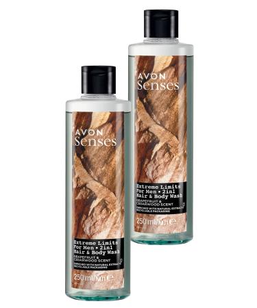 Avon Senses Extreme Limits Grapefruit and Sandalwood Scented Hair and Body Shower Gel for Men 250 Ml. Set of Two