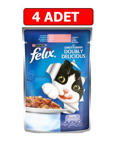 FELIX Sardine and Salmon Cat Wet Food 100 Gr X 4 Pieces Wet Food Pouch