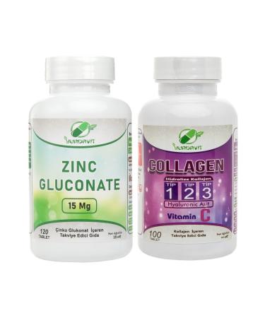 Yurdavit Zinc Gluconate Zinc Gluconate 120 Tablets Hydrolyzed Collagen Collagen Type Type 1-2-3 100 Tabs