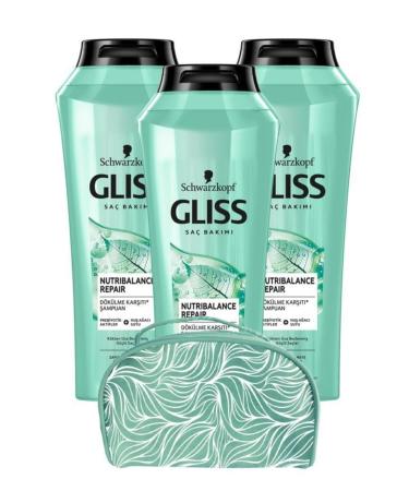 Gliss Nutribalance Shampoo 500 ml X3 Pieces + Makeup Bag