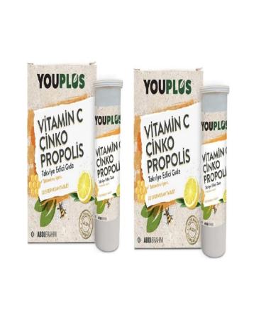 Youplus Vitamin C Zinc Propolis 20 Effervescent Tablets 2-Pack Advantage Package