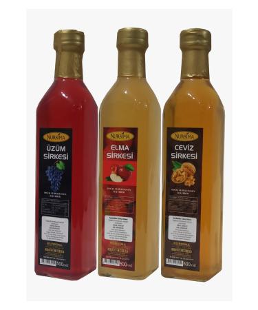 Nursima Grape Vinegar 500 Ml + Apple Vinegar 500 Ml + Walnut Vinegar 500 Ml