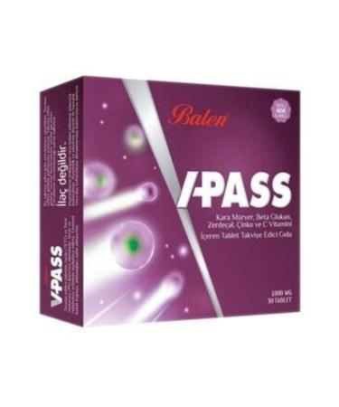 Balen V-pass Black Elderberry Beta Glucan Turmeric Zinc and Vitamin C 1000 Mg 30 Tablets