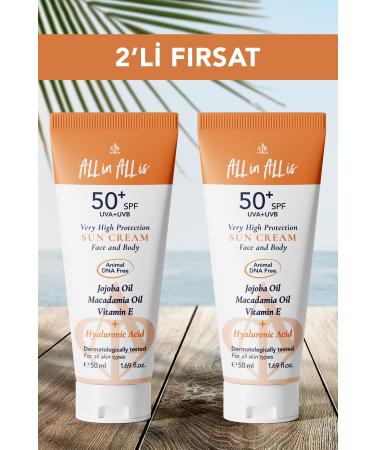 All in All is Hyaluronic Acid and Jojoba Oil SPF 50+ High Protection Sun Cream for All Skin Types 2 Pieces