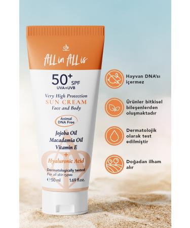 All in All is Hyaluronic Acid and Jojoba Oil SPF 50+ High Protection Sun Cream for All Skin Types 2 Pieces - Buy Online on GoSupps.com
