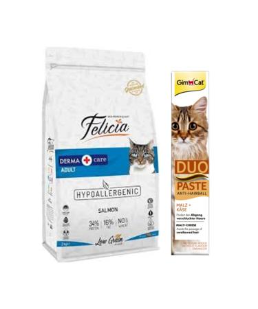 Felicia Low Grain Salmon Adult Cat Food 2 kg Gimcat Duo Paste Cheese Anti-hairball Malt 50gr