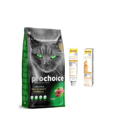 Pro Choice 36 Lamb Rice Adult Cat Dry Food 2 kg + Gimcat Multi Vitamin Paste Cat Paste 20gr