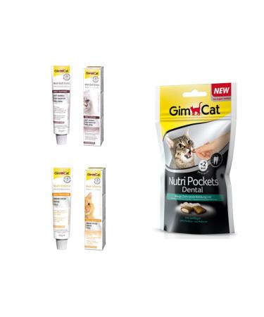 Gimcat Multi Vitamin 20 gr + Anti-hairball Malt 20 gr Cat Pastes + Nutri Pockets Dental Cat Reward 60 gr