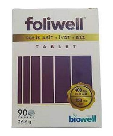 Biowell Foliwell 90 Tablets - Folic Acid Iodine Vitamin B12