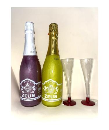OS ZEUS Banana and Blackberry Flavored Non-Alcoholic Carbonated Drink and 2 Glasses