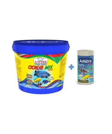 Lotus Cichlid Mix Omega3 Astaxanthin 3 Kg Bucket + Cichlid Green 1000ml Box Chewing Gum Fish Food