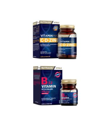 Nutraxin Vitamin Max (Vitamin C Vitamin D and Zinc Supplement) 60 Tablets + Vitamin B12 1000 Mcg 60 Sublingual