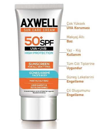 AXWELL Spf 50+ 2 Li Set Anti-Stain Moisturizing High Protection Sun Cream 50 Ml - Buy Online on GoSupps.com