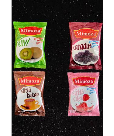 Mimosa Flu Tea Kiwi Black Mulberry Milk Cocoa and Strawberry Flavored Hot Milk Shake Winter and Cafe Tea Pack of 4 900 Gr.