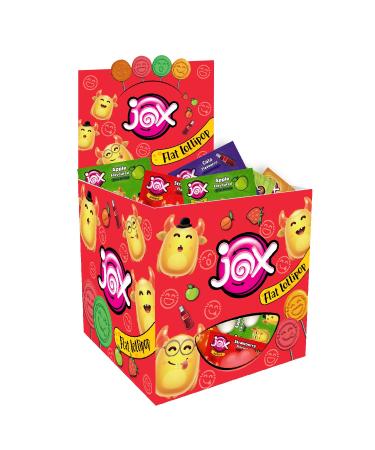 JOX Flat Embossed Face Expression Strawberry Cola Peach Apple Flavored Flat Lollipop 6.2 gr x 150 pieces / 1 Box