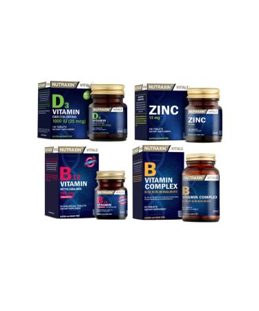 Nutraxin D3 Vitamin 120 Tablets + B12 Vitamin 60 Sublingual T. + B Vitamin 60 Tablets + Zinc 15mg 100 Tablets
