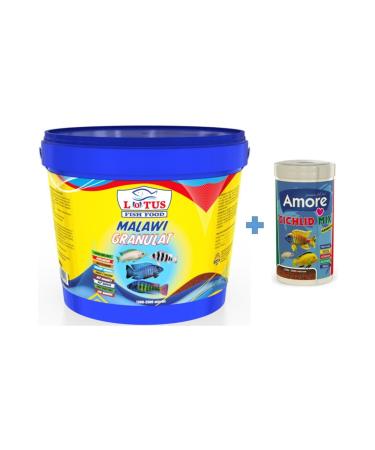 Lotus Malawi Granulat Omega3 3 Kg Bucket + Cichlid Mix 1000ml Box Dolphin Yellow Blue Princess Cichlid Fish Food