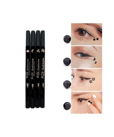 Double Sided Moon - Star - Heart and Flower Patterned Pencil Eyeliner 4 Pieces