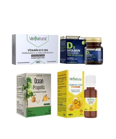 Venatura B12 Methylcobalamin 30 Tablets+nutraxin Vitamin D3 120 Tablets+ Propolis 20 Ml+ D3 Drops 20 Ml