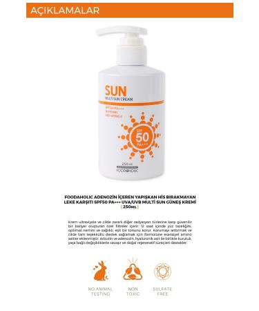 FOODAHOLIC Multi Sun 250ml Adenosine Containing Non-Sticky Anti-Stain Spf50 Pa Uva/uvb Sun Cream - Buy Online on GoSupps.com