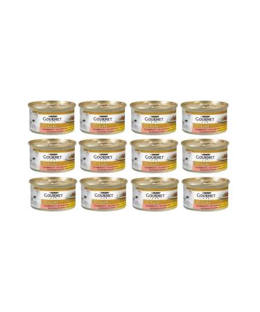 Gourmet Cat Canned Food with Pieces of Meat Salmon and Chicken 85gr X 12 Pieces