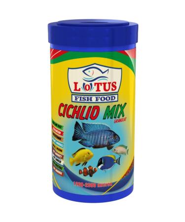 Lotus Cichlid Mix Granule Astaxanthin And Algea Omega-3 Protein Herbal Mixed 1000 ml Ahli Fish Food
