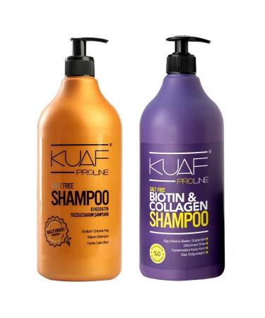 Kuaf Salt-Free Keratin Care Shampoo 1 L + Sulfate-Free Biotin & Collagen Plumping Shampoo 1 L