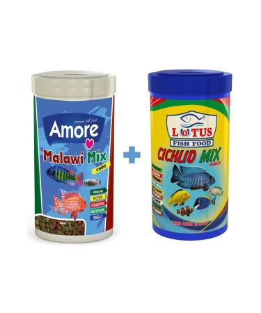 AMORE Malawi Mix Chips 1000ml And Lotus Cichlid Mix 1000ml Box Fish Food