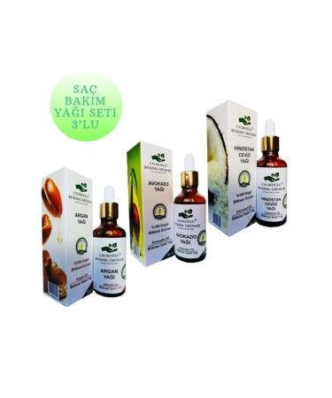 al ko lu Herbal Products 3-Piece Hair Care Oil Set Argan Oil - Avocado Oil - Coconut Oil 50 Ml