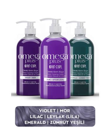 Omega Plus Bad Girl LILAC + VIOLET + EMERALD Green Ammonia Free Color Hair Dye Set - Buy Online on GoSupps.com